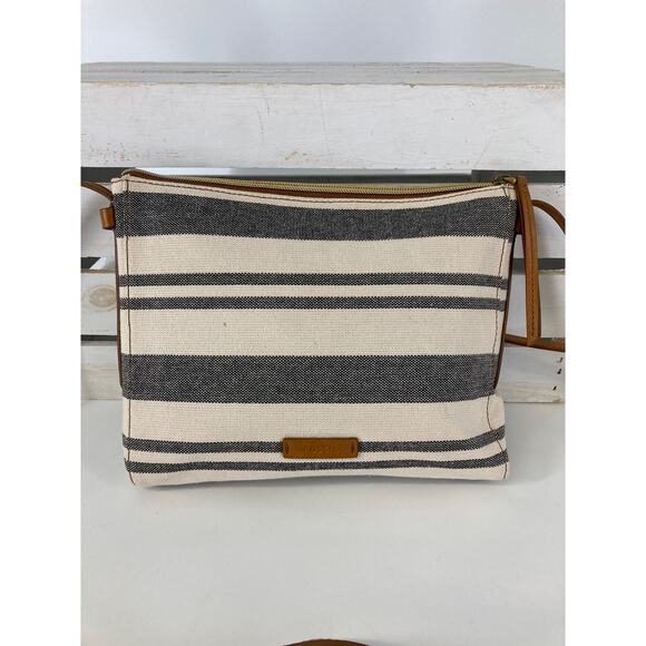 FOSSIL SMALL NAVY AND OATMEAL STRIPED CANVAS CROSSBODY BAG - Picture 1 of 15